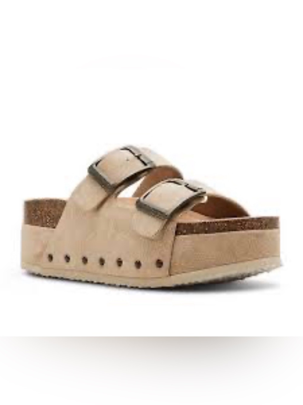 Altar'd State Beige Double-Buckle Platform Slide